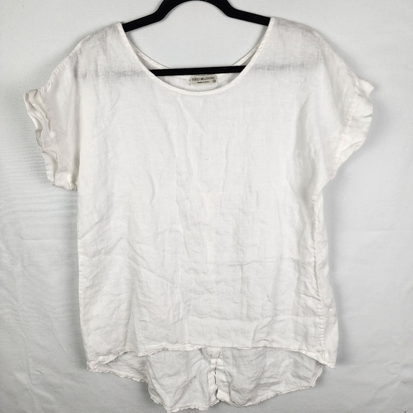 Terzo Millennio White 100% Linen High Low Button Back Tunic Size Small Lagenlook - Picture 1 of 6